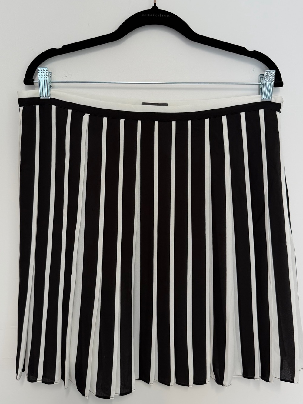 Vince Camuto Black and White Vertical Stripe Skater Skirt